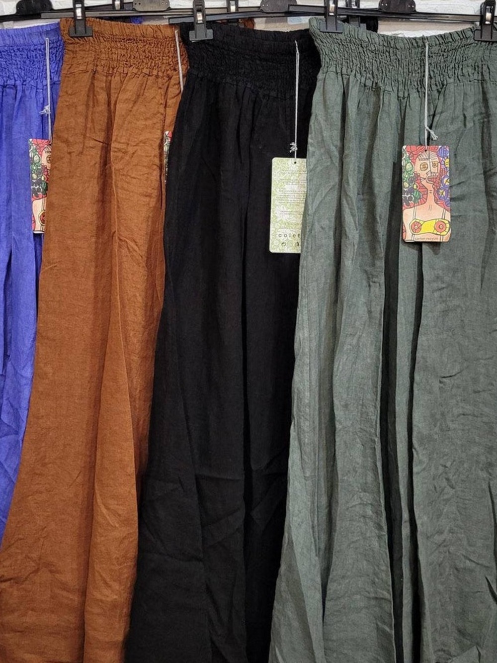 Made In Italy Pure Linen Palazzo Pants In Sage Green - Picture 7 of 15